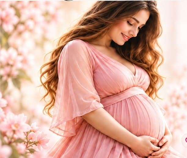 Expectant mother gently holding her baby bump